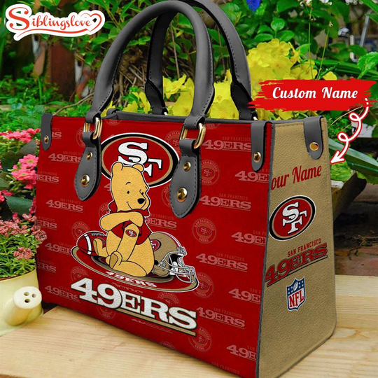 Discover Custom Name football San Francisco ers Pooh Bear Leather Handbag For Fans