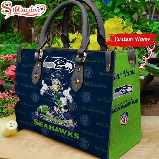 Custom Name football Seattle Seahawks Donald Duck Leather Handbag For Fans