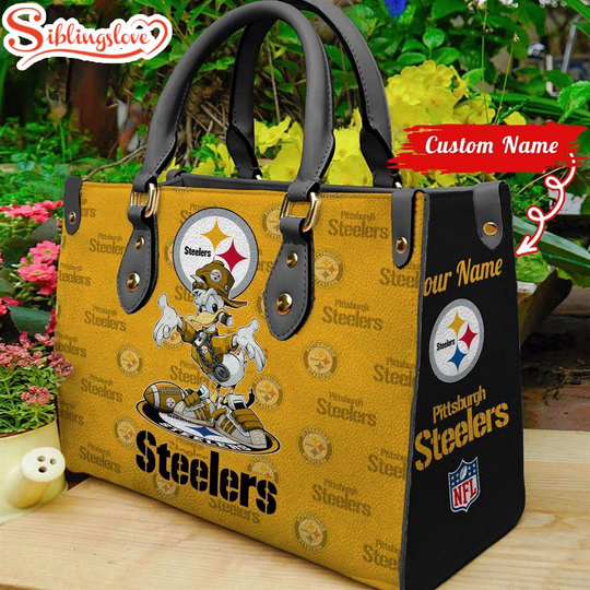 Discover Custom Name football Pittsburgh Steeler Donald Duck Leather Handbag For Fans