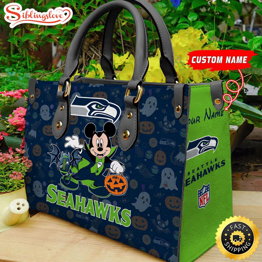 Custom Name football Seattle Seahawks Mickey Leather Handbag For Fans