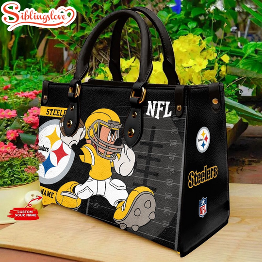 Discover Custom Name football Pittsburgh Steeler Mickey Mouse Player Leather Handbag
