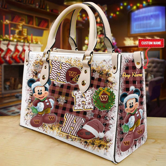 Custom Name football Washington Commanders Mickey Ho Ho Ho Christmas Leather Handbag