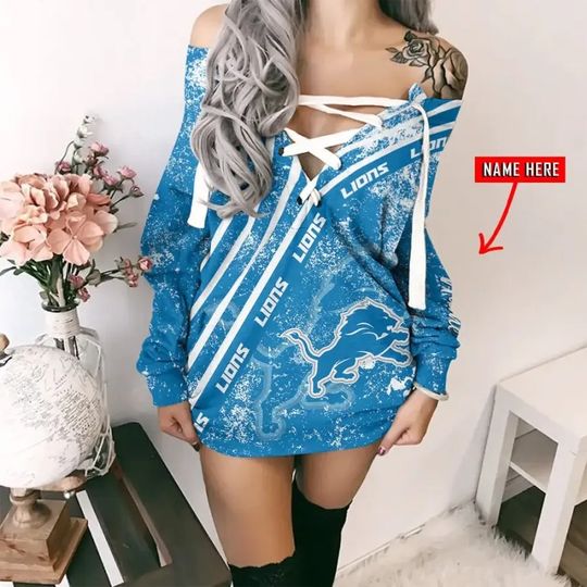 Detroit Lions Personalized Lace-Up Sweatshirt