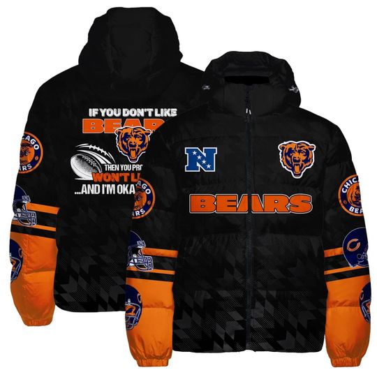Chicago Bears Football Black Hooded Puffer Jacket, Game Day Jacket