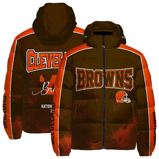 Cleveland Browns Hooded Puffer Jacket, Football Fan Jacket, Gameday