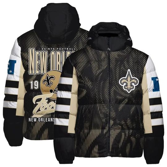 New Orleans Saints Hooded Puffer Jacket, Football Fan Jacket, Outwear Cozy Jacket