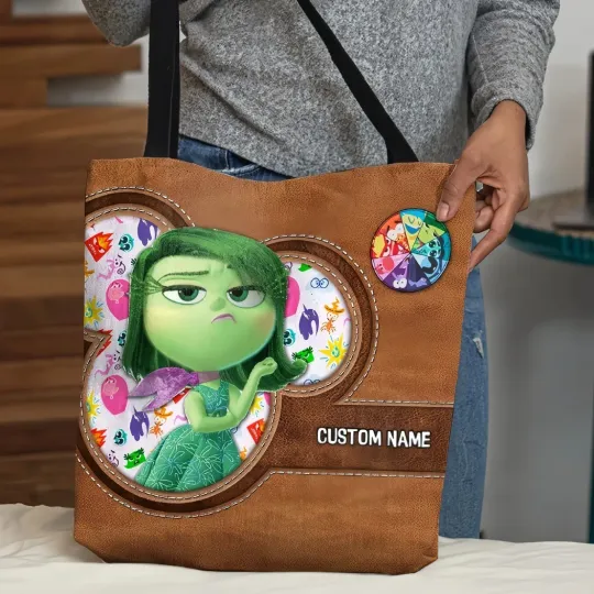 Personalized Disney Inside Out Tote Bag, Inside Out Disgust Shoulder Bag Gift