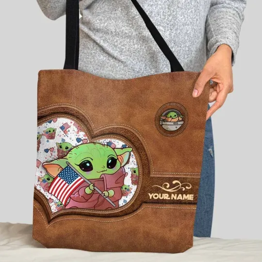 Discover Personalized Baby Yoda Grogu Tote Bag, Star Wars The Force Handbag Lovers Gift
