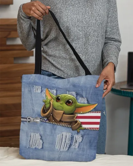 Discover Personalized Baby Yoda Grogu Tote Bag, Star Wars The Force Handbag Lovers Gift