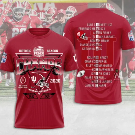 Indiana Hosiers Football 2026 Peach Bowl Champions 3D Shirt