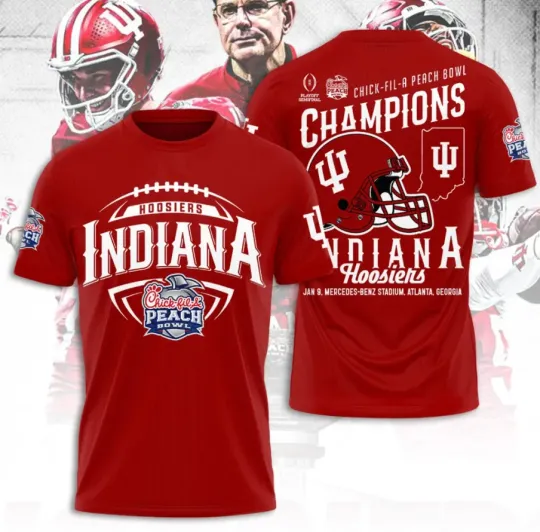 Discover Indianaa Hoosieer Peach Bowl Champions 2026 3D T-Shirt Fullsize Xs-5Xl