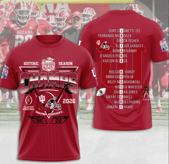 Discover Indiana1 Hoosi-Er Football Peach Bowl Champions 3D T-Shirt