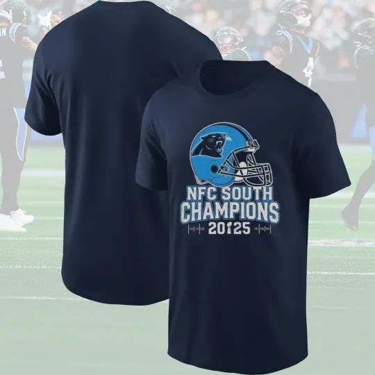 Discover Carolina Panthers 2025 NFC South Division Champions Helmet T-Shirt Gift For Fan