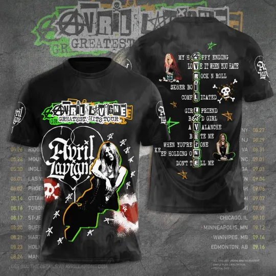 Avril Lavigne Tour The Greatest Hits Tour Celebration T-Shirt 3D Gift for Fan