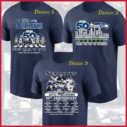 Discover Seattle Football 50th Anniversary Thank You Signatures T-Shirt