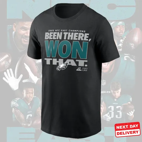 Discover Men's Black Philadelphia Football 2025 N.F.C East Division Champions Locker Room Tee