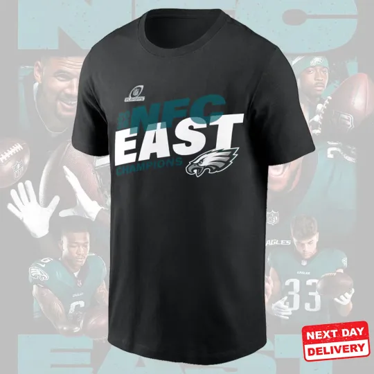 Discover Men's Black Philadelphia Football 2025 N.F.C East Division Champions T-Shirt