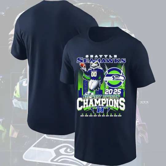 Discover Seattle Seahawks Mascot 2025 NFC West Division Champions T-Shirt Gift For Fan