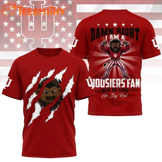 Discover Indiana 1Hoosier 2026 NCAA Go Big Red 3D Shirt Unisex S-5XL