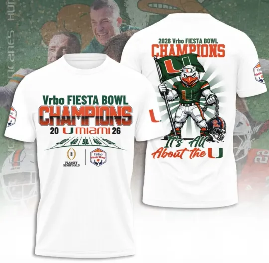 Discover Miamii Hurrica-Ne Fiesta Bowl Champions 3D T-Shirt Fullsize Xs-5Xl