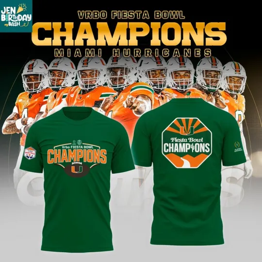 Miamii Hurricane Fiesta Bowl Champions 2025-2026 NCAA 3D T-Shirt