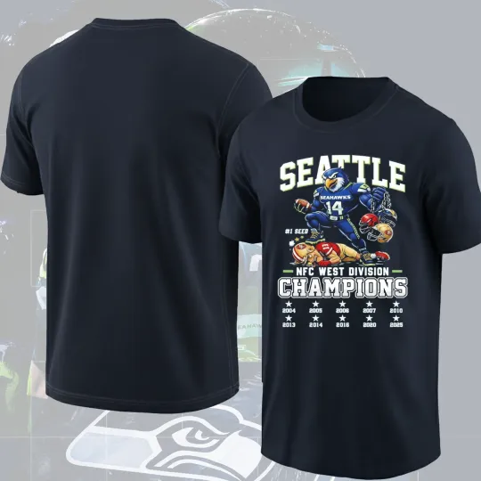 Discover Seattle Football 2025 N.F.C West Division Champions T-Shirt BACK ON TOP ONCE AGAIN