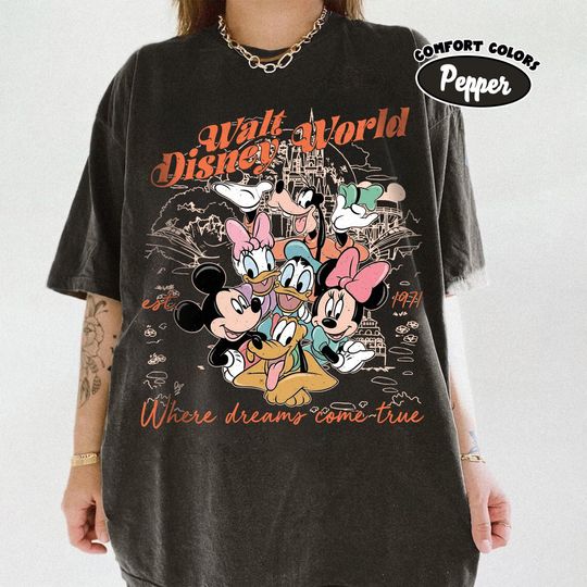 Discover Retro Comfort Colors Mickey & Friends Shirt, Walt Disney World Est. 1971 Tee, Disney Family Vacation 2026, Disney Group Trip 2026 Shirt