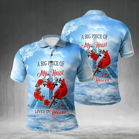 Discover Memorial Big Piece Of My Heart Lives In Heaven Polo Shirt for Men