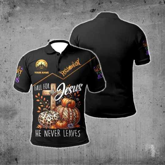 Discover Custom Name Fall For Jesus Christian Cross Polo Shirt for Men