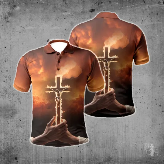 Discover Jesus Christian Cross Faith Over Fear Polo Shirt for Men