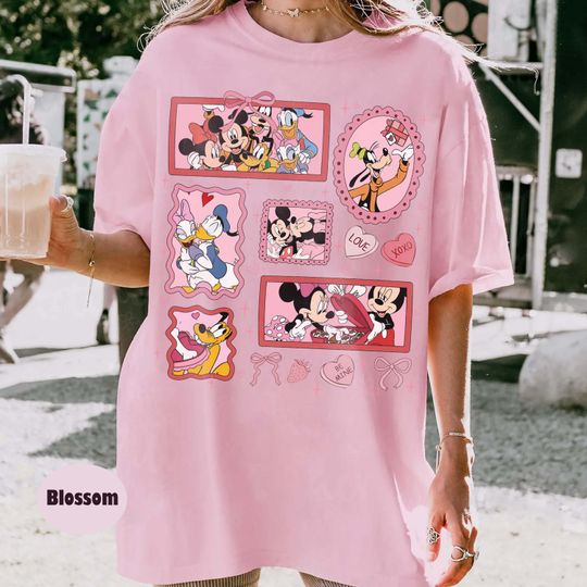 Discover Disney Valentine's Day 2026 Shirt, Mickey Minnie Love Shirt, Cute Pink Cartoon Couple Tee, Romantic Valentine Gift, Disneyland Family Tee