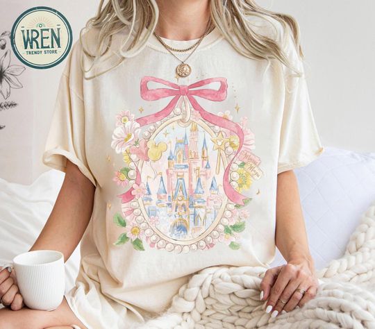 Discover Vintage Watercolor Coquette Bow Disney Castle Shirt, Disney Family Trip Shirt, Disney Matching Tee, Girl Trip Shirt, Walt Disney World Shirt