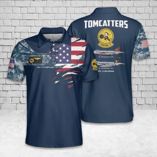 Custom Name Us Navy Tomcatters Super Hornet Polo Shirt for Men
