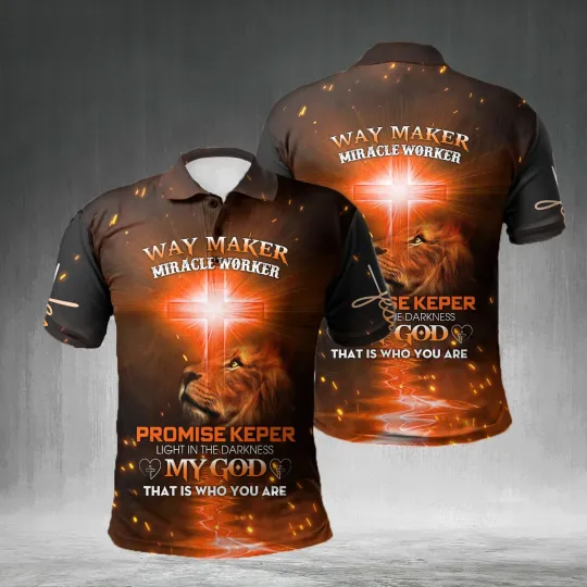 Discover Jesus Way Maker Miracle Worker Jesus Christian All Over Printed Polo Shirt S-5XL