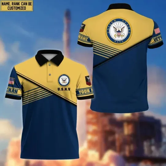 Discover Custom Name Rank Us Navy Military Polo Shirt for Men