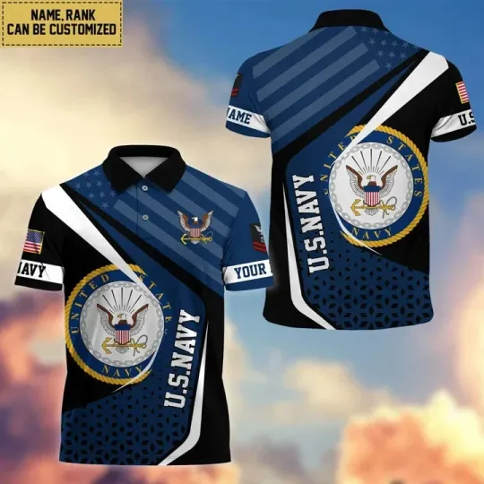 Custom Name Rank Us Navy Military Polo Shirt for Men