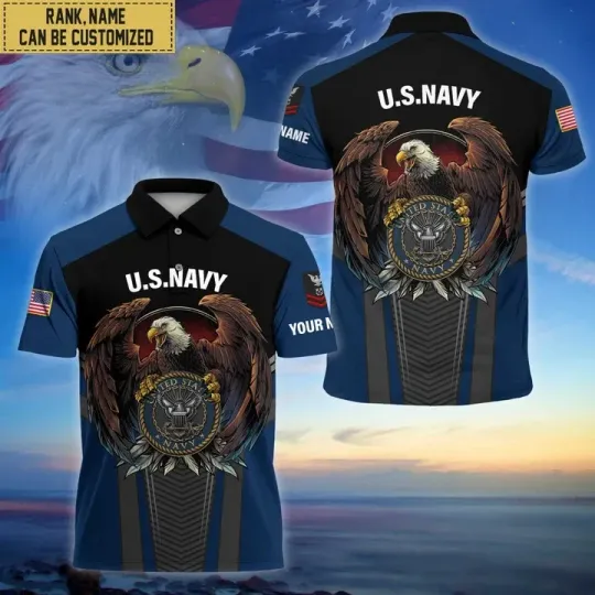 Discover Custom Name US Navy Veteran Military Polo Shirt for Men