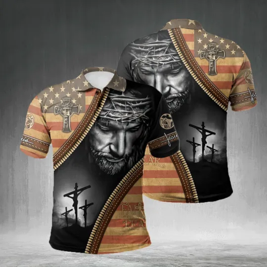 Discover Faith Over Fear Jesus Christian Polo Shirt for Men