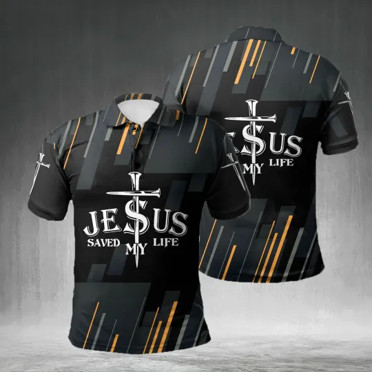 Discover Jesus Saved My Life Christian Polo Shirt for Men