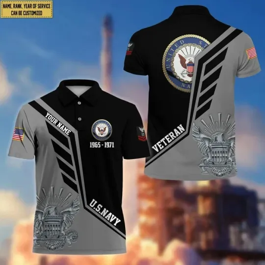 Custom Name Rank Us Navy Military Polo Shirt for Men