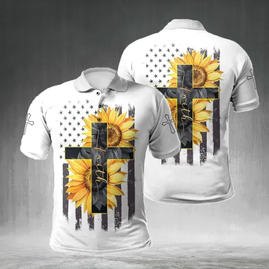Discover Sunflower Faith Cross Jesus Christian Polo Shirt for Men