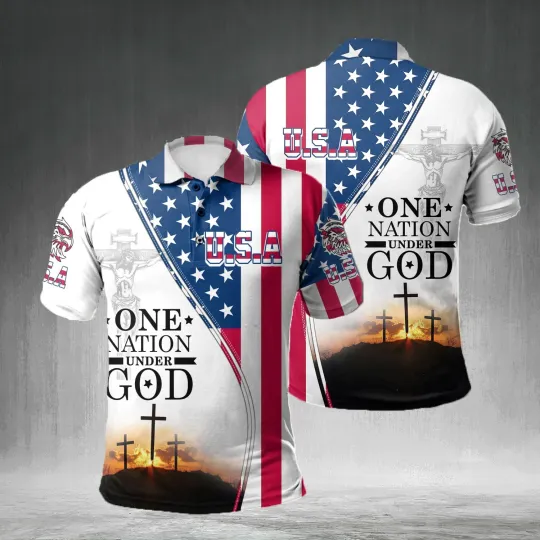 Discover One Nation Under God Patriotic American Flag Polo Shirt for Men