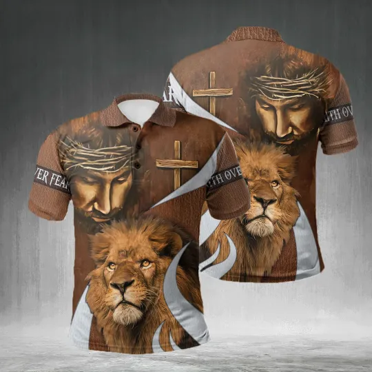 Discover Jesus And The Lion Christian Polo Shirt for Men