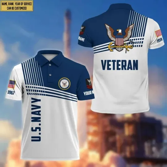 Discover Custom Name Rank Us Navy Military Polo Shirt for Men