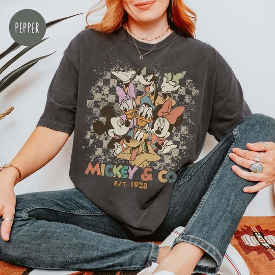 Discover Vintage Mickey & Co Est 1928 Shirt, Retro Mickey And Friends Shirt, Disneyland Shirt, Disneyworld Shirt, Disney Trip Shirt,Disney 2026 Shirt