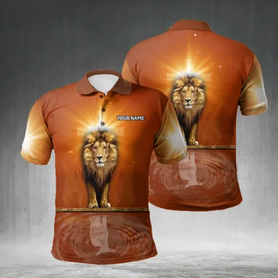 Discover Lion With Light Cross Jesus Christian Polo Shirt for Men