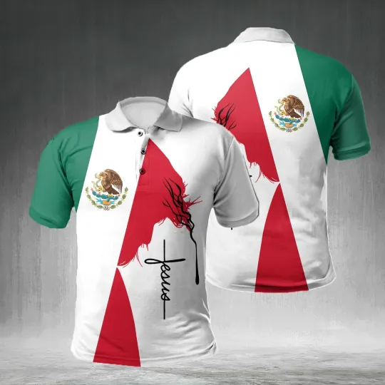 Discover Mexico Christian Jesus Cross Christian Polo Shirt for Men