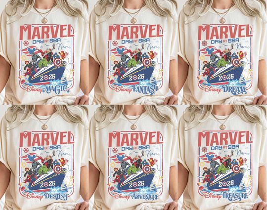 Discover Marvel Day at Sea 2026 Shirt, Disney Cruise Family Trip Tee, Custom Name Marvel Cruise Shirt, Disney Magic Fantasy Dream Adventure