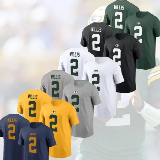 Discover Malik Willis #2 Green Bay Football 2025 Player Name & Number S-5XL