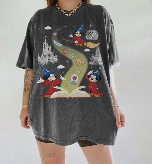 Retro Disney The Sorcerer's Apprentice Fantasia Mickey Sketch Shirt, Disneyland Family Matching Shirts, Disney Fantasmic Mickey Sorcerer Tee